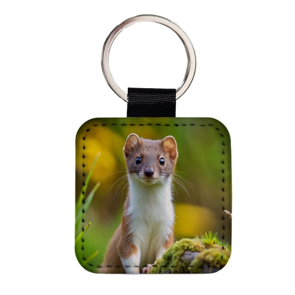 Stoat Ermine Faux Leather Square Keychain