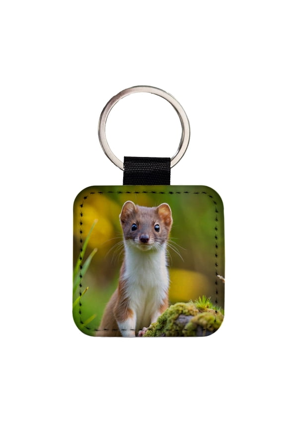 Stoat Ermine Faux Leather Square Keychain