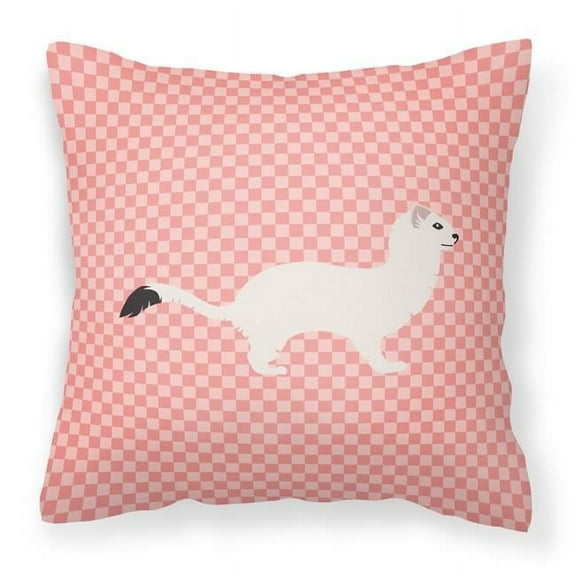 Stoat Short-Tailed Weasel Pink Check Fabric Decorative Pillow - 14 x 14 in.
