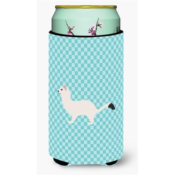 Stoat Short-tailed Weasel Blue Check Tall Boy Beverage Insulator Hugger - Blue Check - Tall Boy