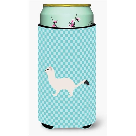 Stoat Short-tailed Weasel Blue Check Tall Boy Beverage Insulator Hugger - Blue Check - Tall Boy