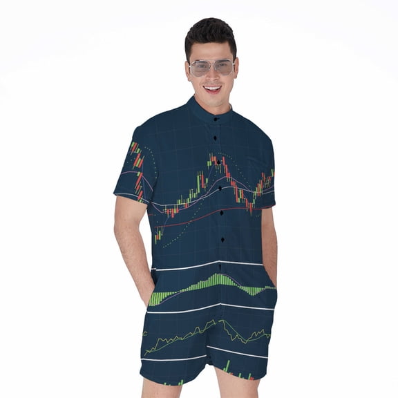 Stock Candlestick And Indicators Short Sleeve Men'S Rompers Casual Summer Jumpsuits Outfit