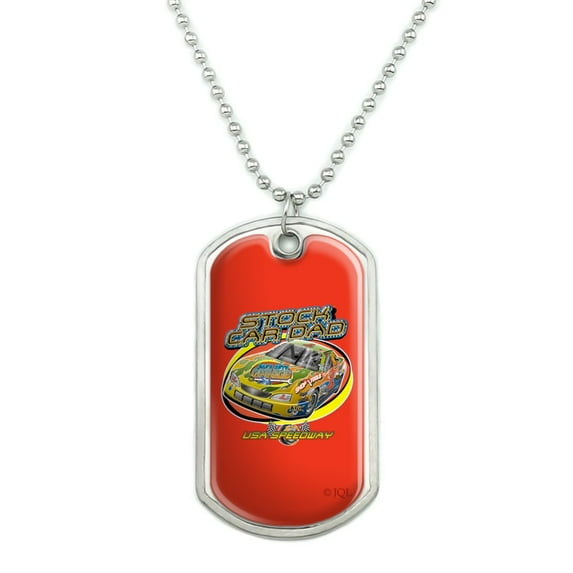 Stock Car Racing Dad USA Speedway Garage Military Dog Tag Pendant Necklace with Chain