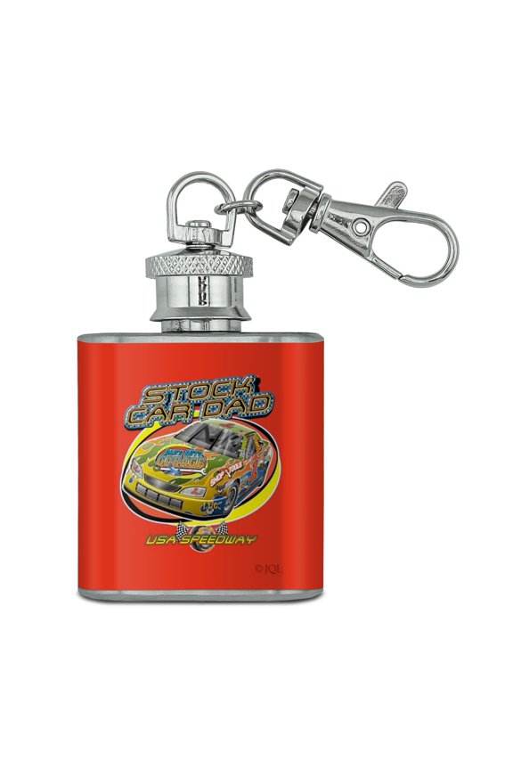 Stock Car Racing Dad USA Speedway Garage Stainless Steel 1oz Mini Flask Key Chain