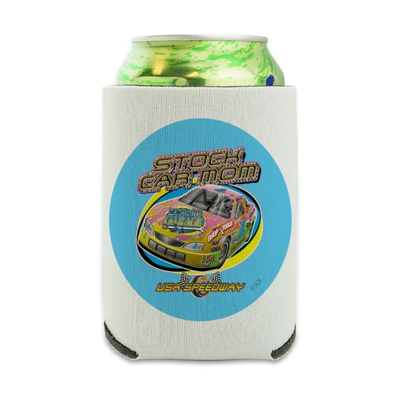 Stock Car Racing Mom USA Speedway Garage Can Cooler - Drink Sleeve Hugger Collapsible Insulator - Beverage Insulated Holder