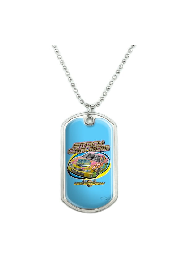 Stock Car Racing Mom USA Speedway Garage Military Dog Tag Pendant Necklace with Chain