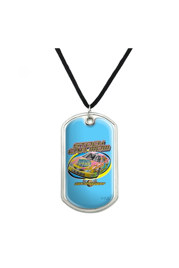 Stock Car Racing Mom USA Speedway Garage Military Dog Tag Pendant Necklace with Cord