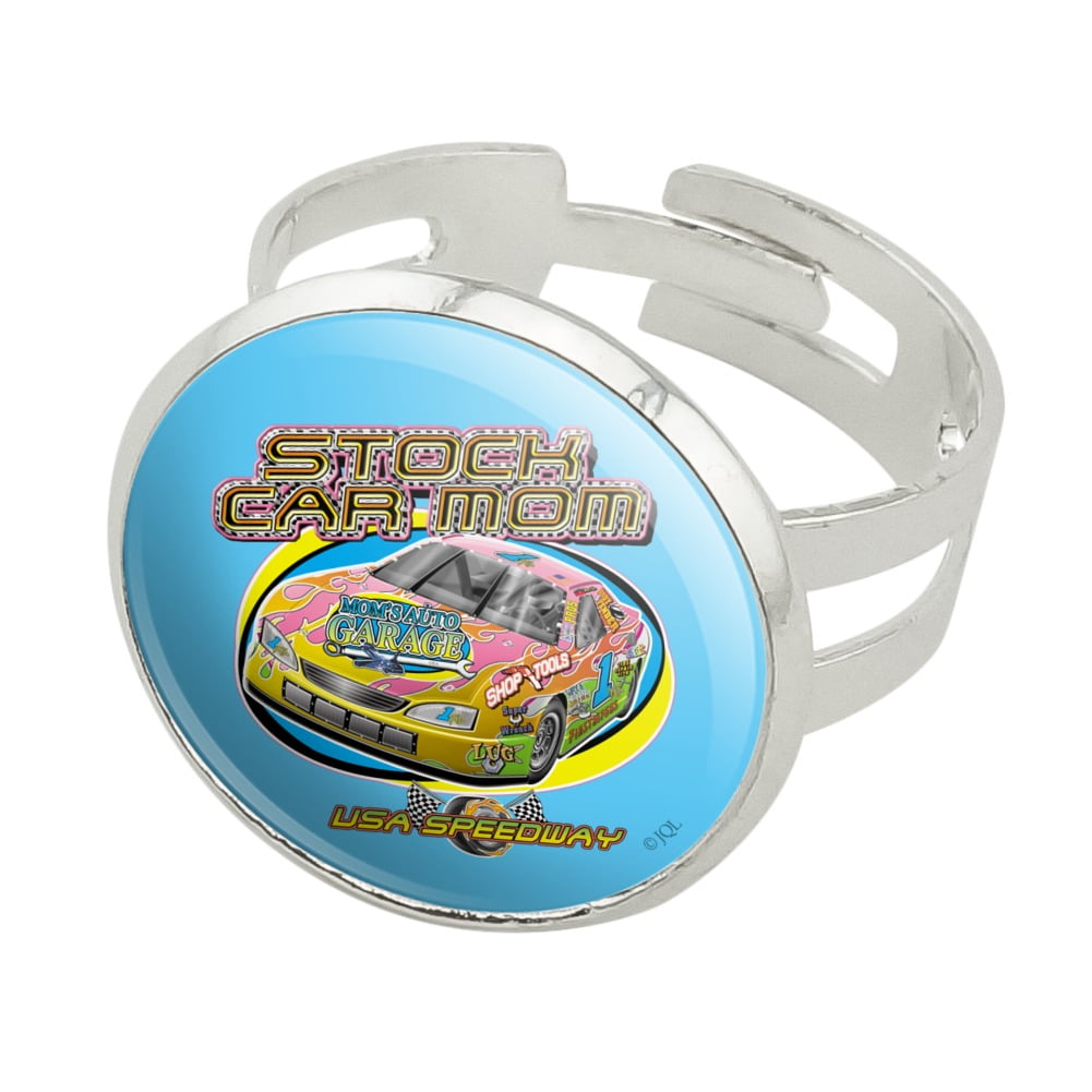 Stock Car Racing Mom USA Speedway Garage Silver Plated Adjustable ...
