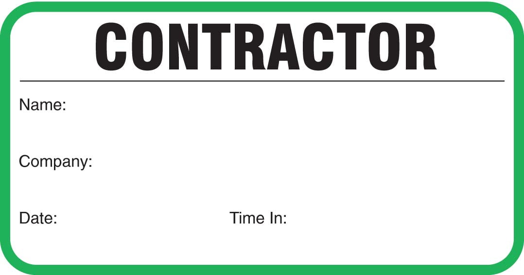 Stock "Contractor" Sign-in Book with Security Badges 3-1/2" x 1-7/8" Green, 500/Book