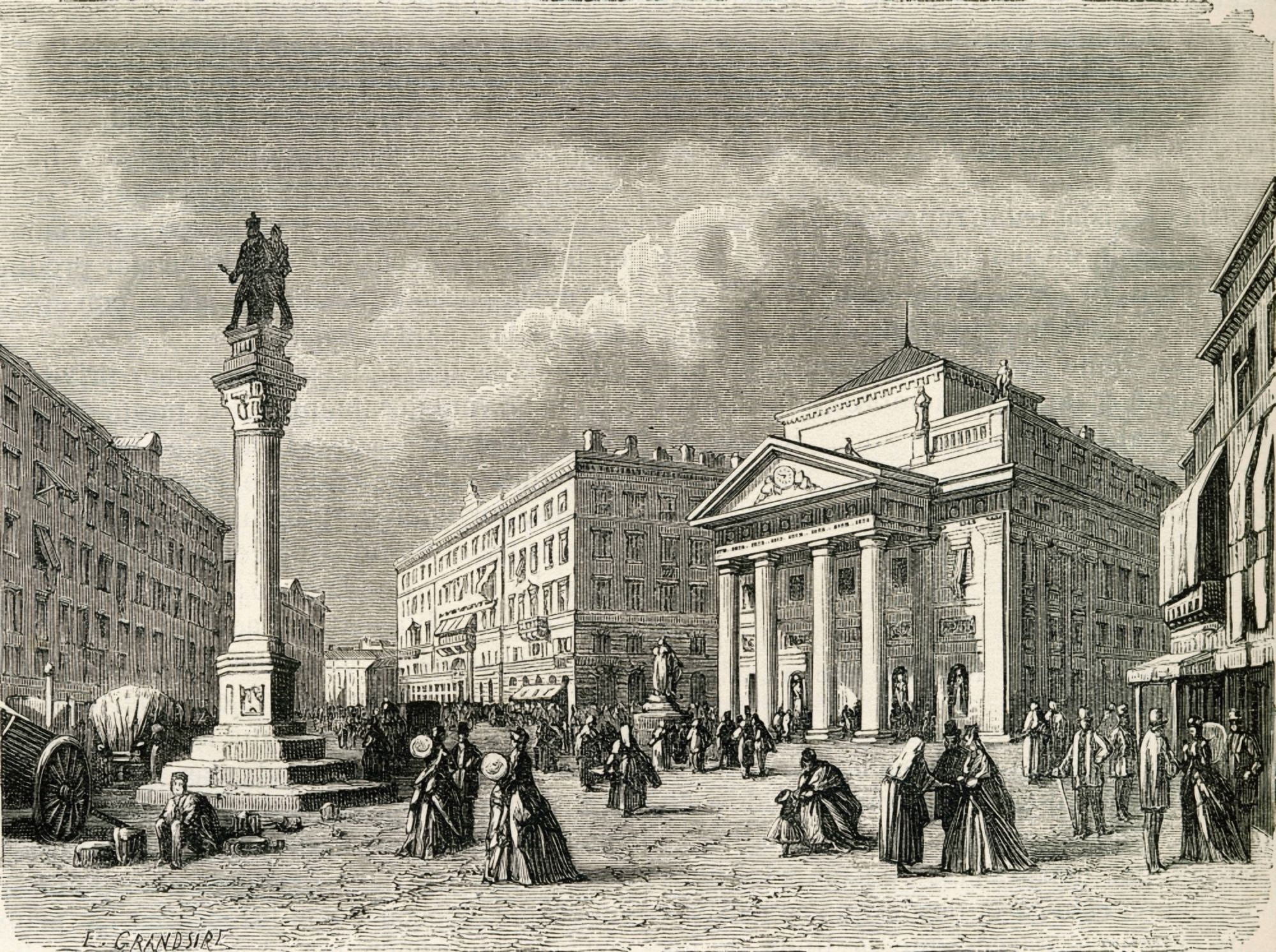 Stock Exchange Square Trieste Italy In The 19Th Century From El Mundo En La Mano Published 1878 Canvas Art - Ken Welsh Design Pics (17 x 12)