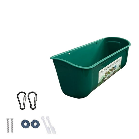 Stock Feed Trough For Pets - Automatic Chicken Feeder With 1 Trough, 2 Hooks, 2 Washers, 2 Cable Ties, Green - Suitable For Chickens, Stock, Small Animals, Farm Use