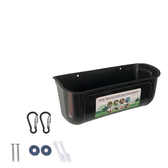 Stock Feed Trough For Pets - Automatic Feeder With 1 Trough, 2 Hooks, 2 Washers, 2 Cable Ties, Black - Ideal For Chickens, Goats, Cattle, Small Animals In Farms, Backyards,