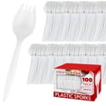 thumbnail image 1 of Stock Your Home 100 Disposable Sporks, White Plastic Sporks – Kid Safe 2 in 1 Utensils – Fork Spoon Perfect for School Lunch, Picnics, Catered Events, Restaurants and Kids Birthday Parties, 1 of 7