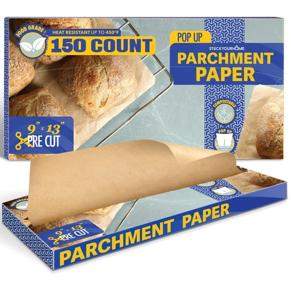 Stock Your Home 150 Ct Unbleached Parchment Paper Sheets, Pop Up Parchment Paper Sheets for Baking, Air fryer Sheets & Oven Liners FOr cookies, Bread, meat, Pizza (9x13)