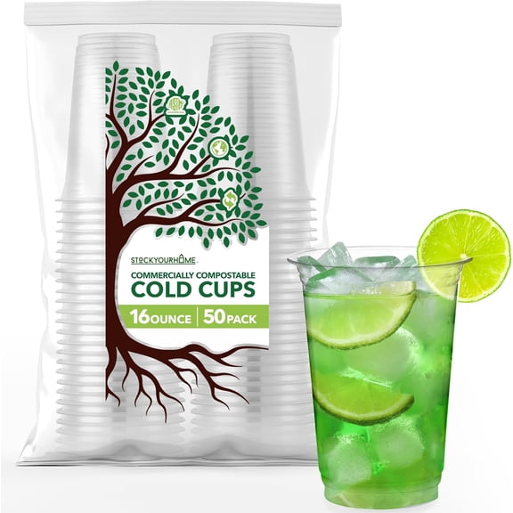 Stock Your Home 16 oz Clear PLA Cold Cups 50 Pack Disposable Party Cups for Water Wine Beer Sample Cups