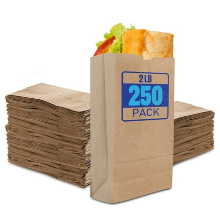 Stock Your Home 2 Lb Kraft Small Brown Paper Bags (250 Count) Mini Size Bag for Packing Breakfast Food, Snack, or Lunch Items - Blank Bulk Pack, Disposable Sack for Arts & Crafts Projects