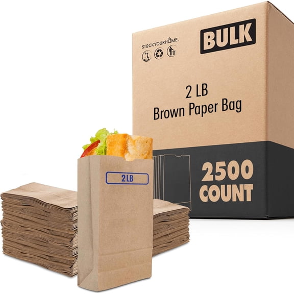 Stock Your Home 2 Lb Small Brown Paper Bags (2500 Count) Mini Size Bag for Packing Breakfast Food, Snack, or Lunch Items - Blank Bulk Pack, Disposable Sack for Arts & Crafts Projects