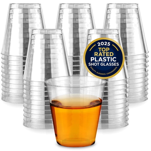 Stock Your Home 2 oz Shot Glasses - 100 Mini Plastic Shot Glasses (2oz) Clear Disposable Cups for Jello Shots, Wine Tasting, Liquor, Whiskey, Pudding, Sample Cup for Halloween and Elegant Parties