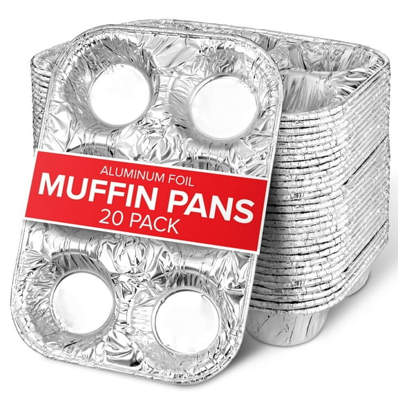 Stock Your Home (20-Count) Disposable Muffin Tins 6-Cup, Standard Size Foil Muffin Pans, Aluminum Cupcake Tin for Baking, To-Go Trays for Bake Sales, Parties, Holidays