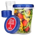 thumbnail image 1 of Stock Your Home 32oz Plastic Containers with Twist Top Lids (3 Pack) – Quart Freezer Containers for Leftovers, Airtight Reusable Soup Storage, Microwave & Dishwasher Safe, 1 of 9