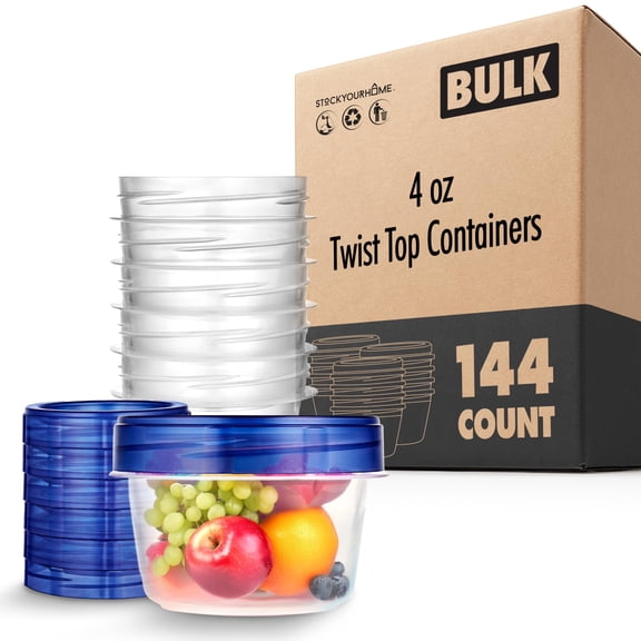 Stock Your Home 4oz Plastic Containers with Lids (144 Pack), Small Freezer Containers for Food, Airtight Reusable Mini Soup Cups, Microwave and Dishwasher Safe