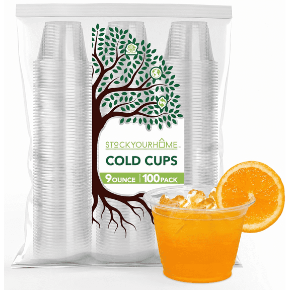 Stock Your Home 9 oz Clear PLA Cold Cups 100 Pack Disposable Party Cups for Water Wine Beer