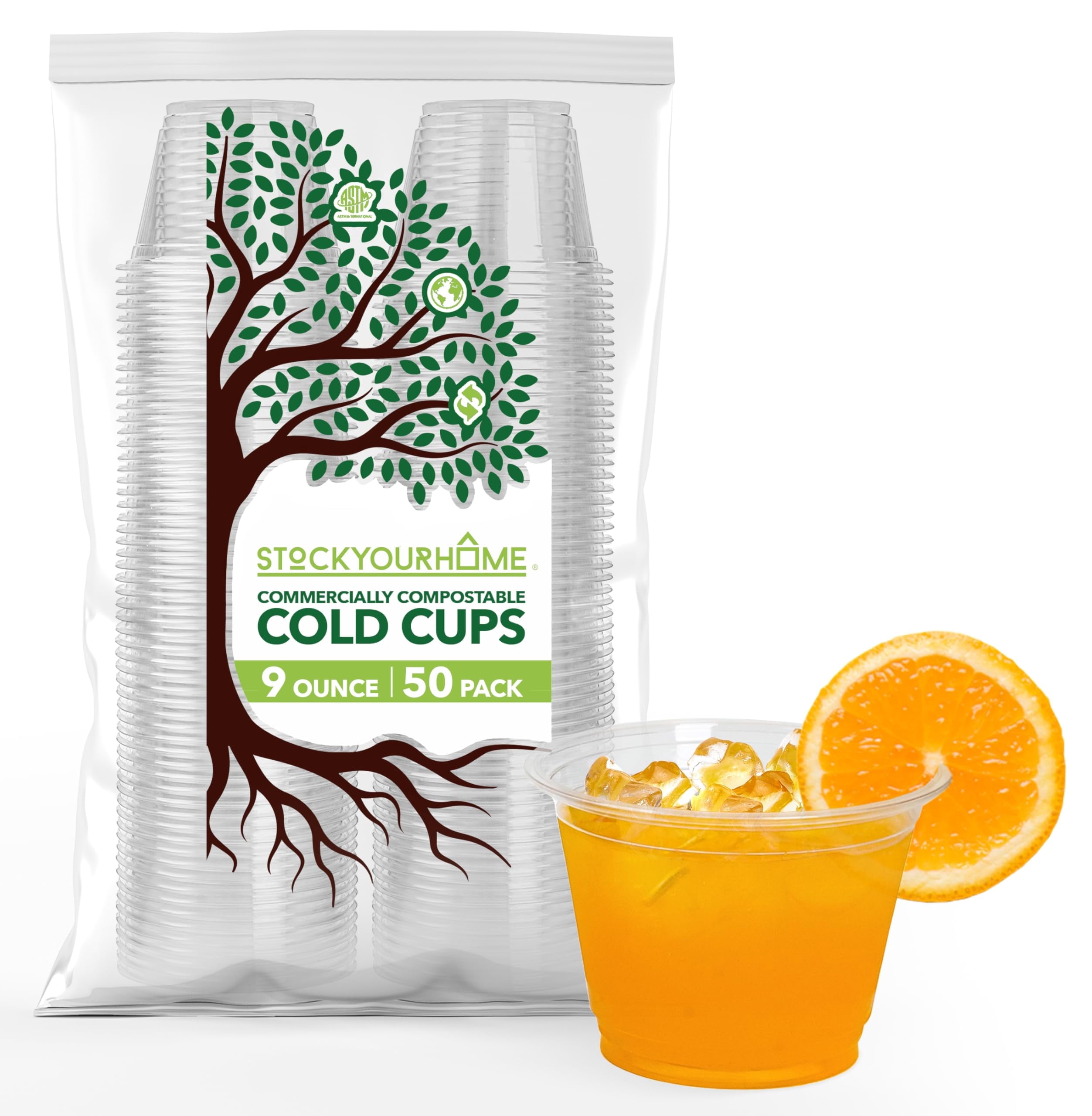 Stock Your Home, 9 oz PLA Cold Cups, Clear, Recyclable, Disposable 50 ...