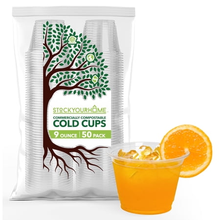Stock Your Home 9 oz Clear PLA Cold Cups 50 Pack Disposable Party Cups for Water Wine Beer Sample Cups