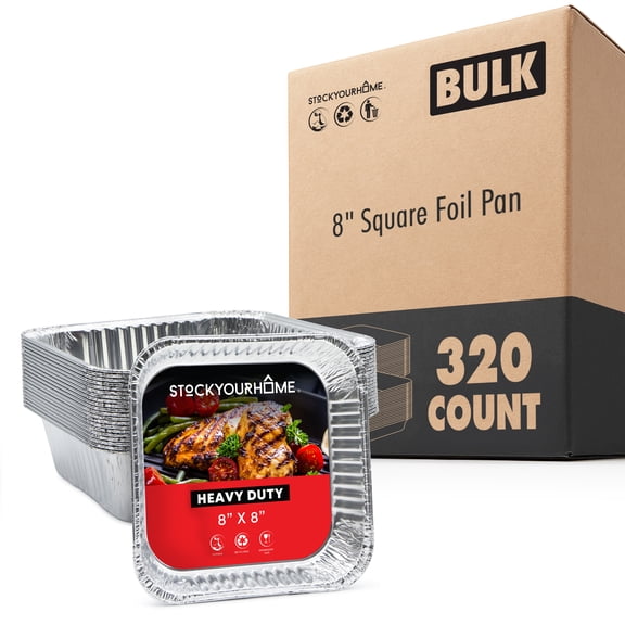 Stock Your Home Aluminum Pans 8x8 Disposable Foil Pans (200 Pack) - 8 Inch Square Pans - Tin Foil Pans Great for Cooking, Heating, Storing, Prepping Food