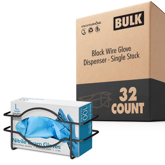 Stock Your Home (Black) Metal Single Gloves Dispenser (32 Pack) Tissue Box Shelf, Glove Box Holder Wall Mount, For Kitchen, Cleaning Closet, Lab, Exam, Office