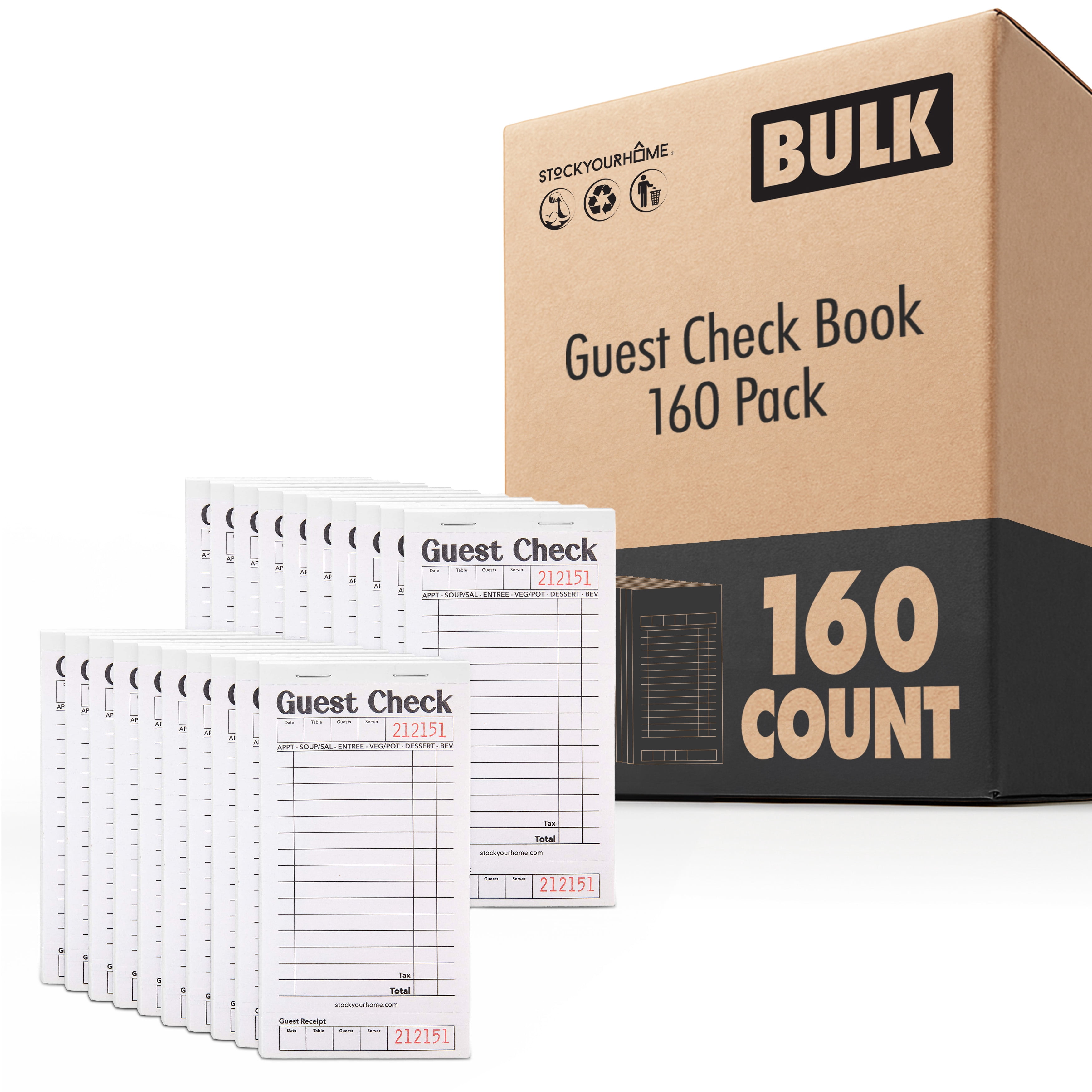 Stock Your Home Black and White Guest Check Books for Servers, 160 Pack – Server Note Pads, Waiter Checkbooks, Food Receipt Books, Restaurant Order Pads, Paper Checks, 1000 Tickets