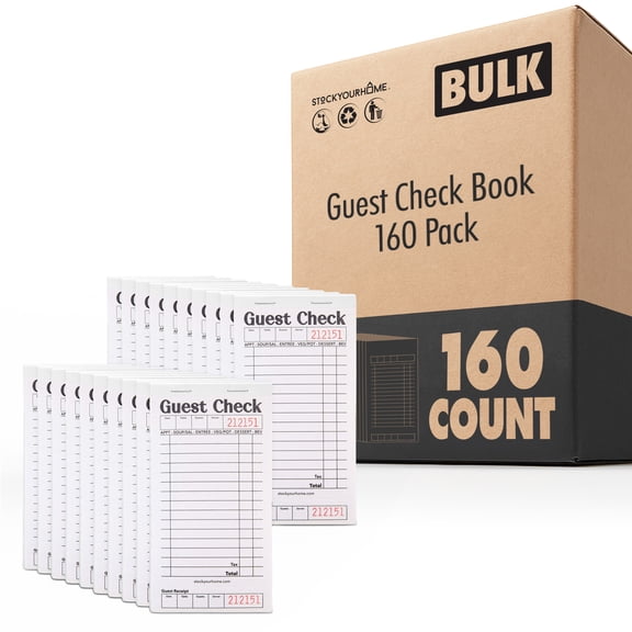 Stock Your Home Black and White Guest Check Books for Servers, 160 Pack  Server Note Pads, Waiter Checkbooks, Food Receipt Books, Restaurant Order Pads, Paper Checks, 1000 Tickets