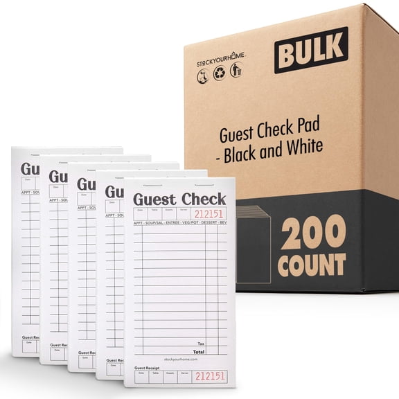 Stock Your Home Black and White Guest Check Books for Servers (200 Pack), Server Note Pads, Waiter Checkbook, Restaurant Order Pad, Paper Checks, 250 Total Tickets