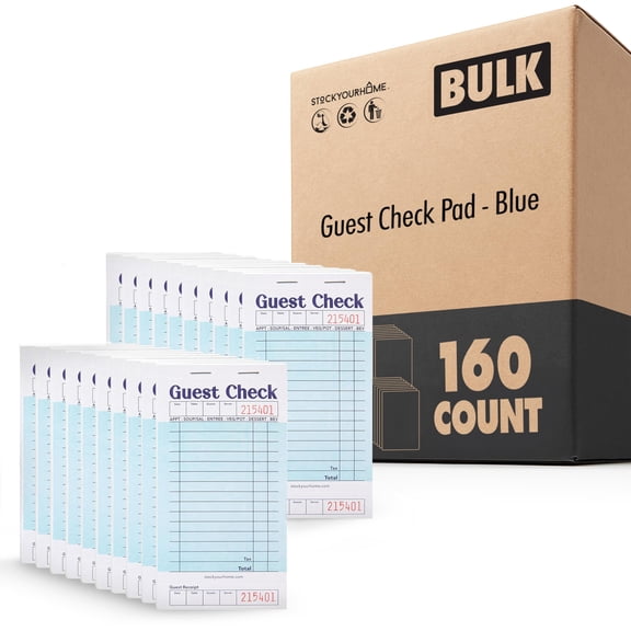 Stock Your Home Blue Guest Check Books for Servers (160 Pack) Server Note Pads, Waiter Checkbook, Food Receipt Book, Restaurant Order Pad, Paper Checks, Waitress Accessories, 1000 Total Tickets