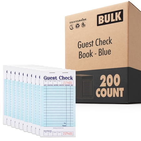 Stock Your Home Blue Guest Check Books for Servers (200 Pack) Server Note Pads, Waiter Checkbook, Food Receipt Book, Restaurant Order Pad, Paper Checks, Waitress Accessories, 500 Total Tickets