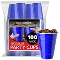 thumbnail image 1 of Stock Your Home Blue Plastic Cups Disposable, 16oz (100 Count) Heavy-Duty, Large Party Cup Pack Bulk Pack for Drinking Punch, Soda, Wine, Beer, 4th of July, Halloween, 1 of 7