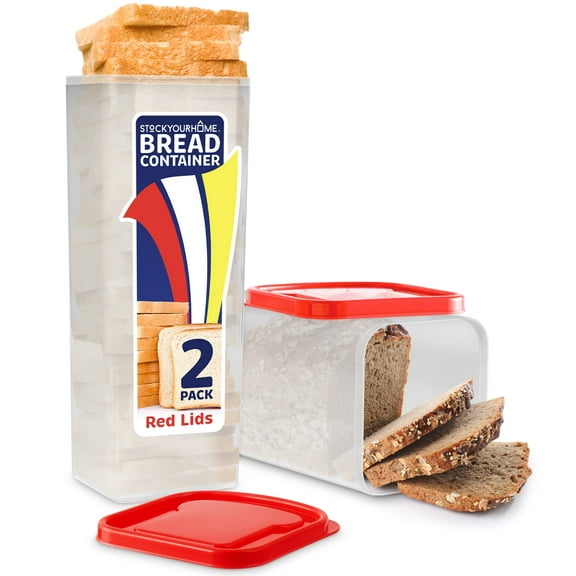 Stock Your Home Bread Container (2 Pack) Bread Loaf Keeper, Fresh Bread Storage Container, Clear Sandwich Bread Saver, Bread Holder - Bread Bin for Bun, Bagel, and Bread Loaf, Plastic Bread Box (Red)