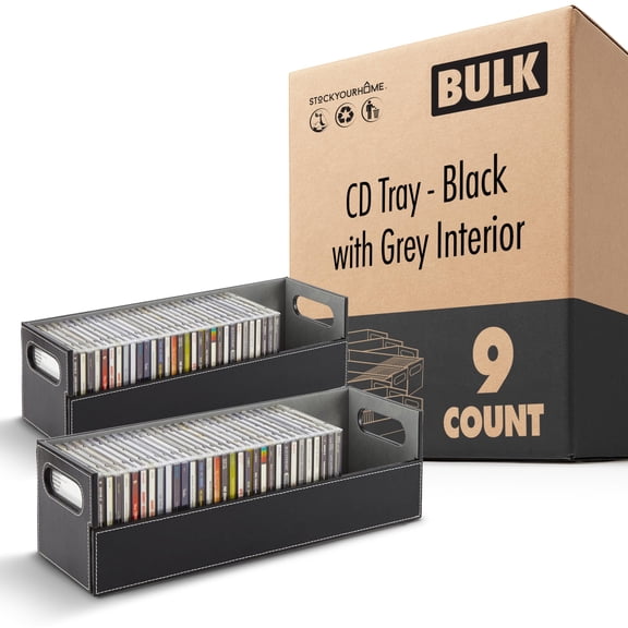 Stock Your Home CD Storage Box, Organizer Shelf for Movie Cases, DVDs, Cassette Tape Display Stand, Disc Holder Can Store Up to 40 CDs, Faux Leather (Black) 9 Pack