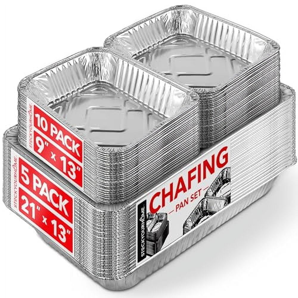 Stock Your Home Chafing Pan Set - 21 x 13 Full Size (5 Pack) - 9 x 13 Half Size (10 Pack) Rectangular