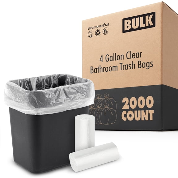 Stock Your Home Clear 4 Gallon Trash Bag (2000 Pack) Un-Scented Small Garbage Bags for Bathroom Can, Mini Waste Basket Liner, Plastic Liners for Office Trashcan and Dog Poop, Bulk Household Supplies