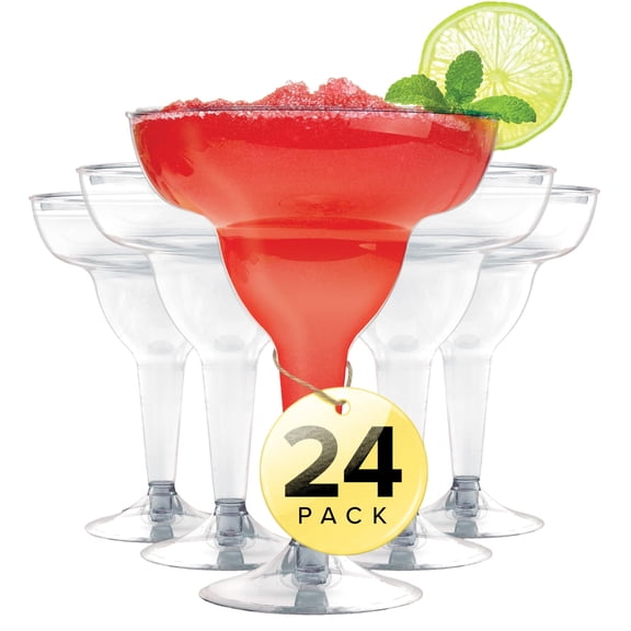 Stock Your Home Clear Plastic Margarita Glasses Disposable (Set of 24) Decorations for Cinco de Mayo Parties, Cocktail Cups for Tropical Party Supplies - Large 12 oz Hurricane Glasses