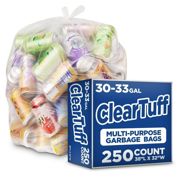 Stock Your Home Clear Trash Bags – 30-33 Gallon (250 Pack) – Disposable Leak-Resistant Garbage Can Liners for Office, Bathroom, Deli, Produce, Dog Poop, Cat Litter
