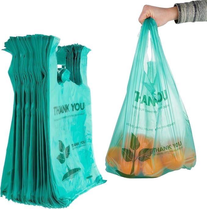 Stock Your Home Grocery Bags 100 Count Reusable Supermarket Thank You T Shirt Style Suitable for Small Trash Cans