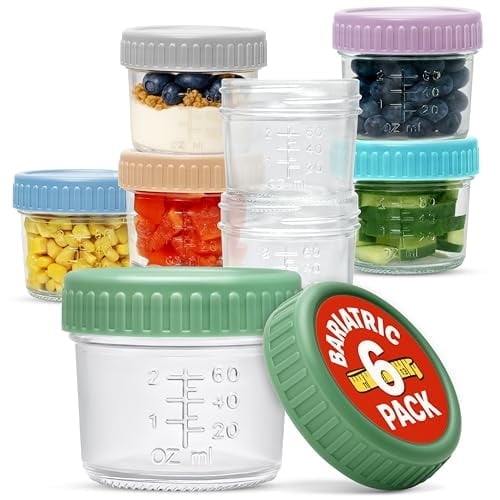 Stock Your Home Glass Bariatric Portion Control Containers (6 Pack), 4 oz Mini Food Storage Jars with Leakproof Lids, Color Coded Meal Prep Containers for Bariatric Meals, Snacks and Baby Food