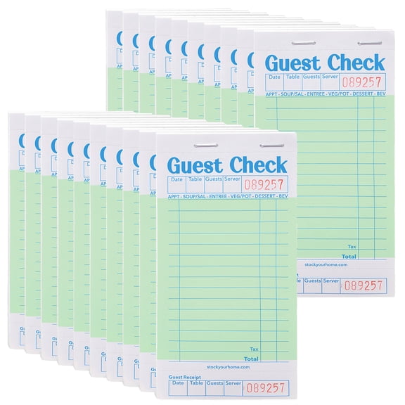 Stock Your Home Green Guest Check Books for Servers (40 Pack) Server Note Pads, Waiter Checkbook, Food Receipt Book, Restaurant Order Pad, Paper Checks, Waitress Accessories, 1000 Total Tickets