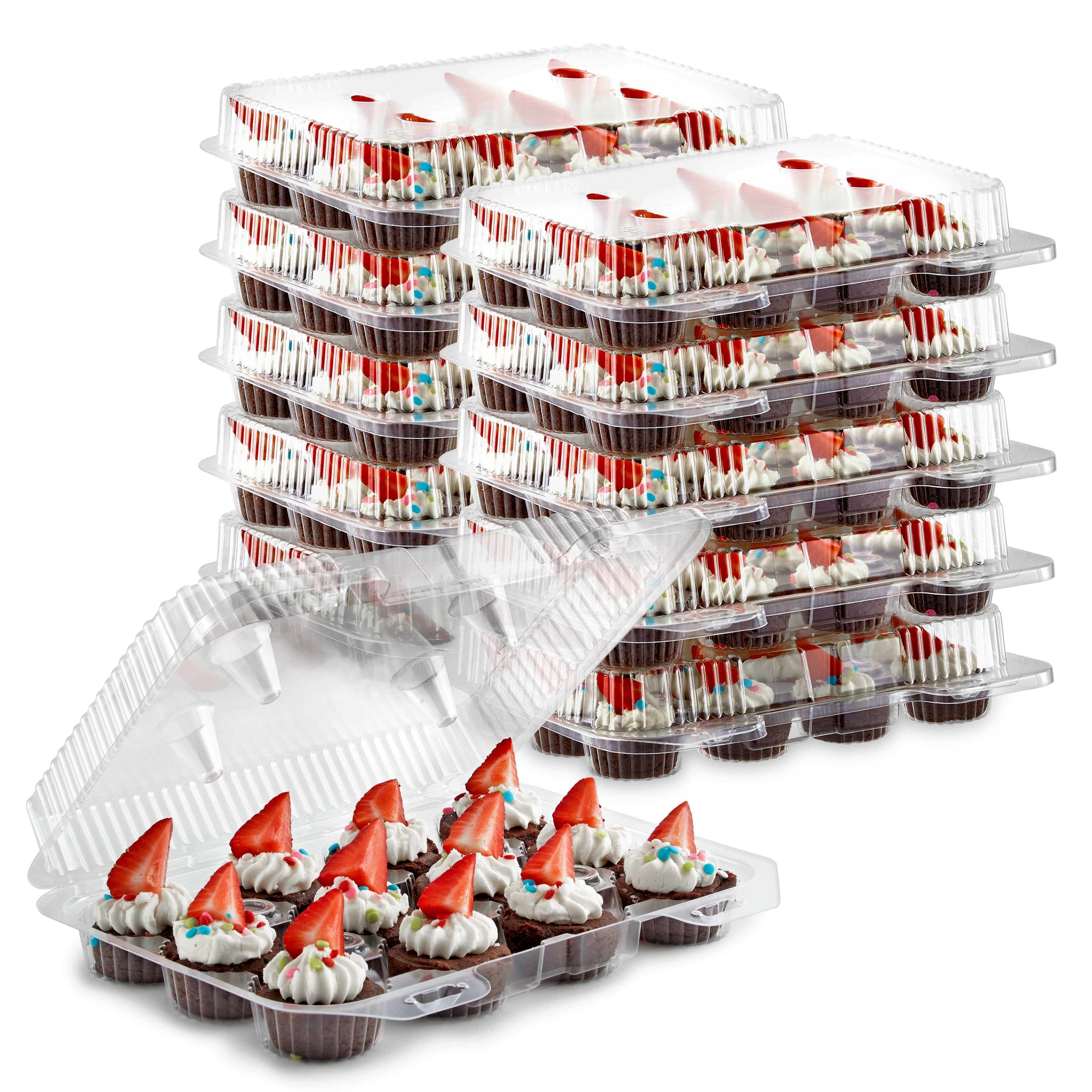 Stock Your Home Mini Disposable Plastic Cupcake Containers (20 Pack) 12 - Count Tray Compartment, Small or Mini Cupcakes Box/ Holder / Carrier with Clear Connected Dome Lid, BPA Free
