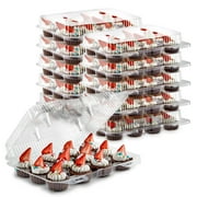 Stock Your Home Mini Disposable Plastic Cupcake Containers (20 Pack) 12 - Count Tray Compartment, Small or Mini Cupcakes Box/ Holder / Carrier with Clear Connected Dome Lid, BPA Free