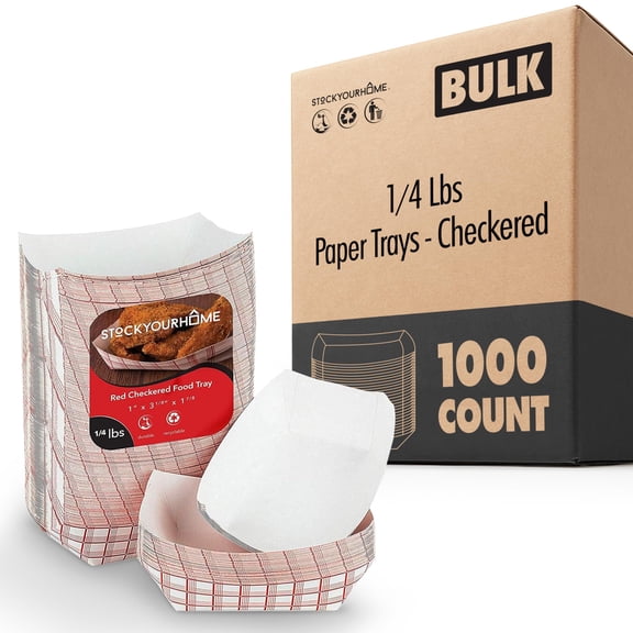 Stock Your Home Mini Paper Food Boats (1000 Pack) .25 Lb Disposable Red & White Checkered Trays, Eco Friendly Serving Boats for Concession Food & Condiments, Condiment Size 3" x 1"
