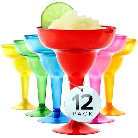 Stock Your Home Multicolor Plastic Margarita Glasses Disposable (Set of 12) Decorations for Cinco de Mayo Parties, Colorful Cocktail Cups for Tropical Party Supplies - Large 12 oz Hurricane Glasses
