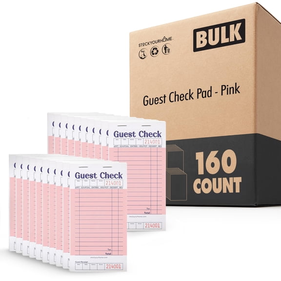 Stock Your Home Pink Guest Check Books for Servers (160 Pack) Server Note Pads, Waiter Checkbook, Food Receipt Book, Restaurant Order Pad, Paper Checks, Waitress Accessories, 1000 Total Tickets